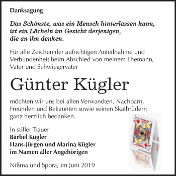 Traueranzeige von Günter Kügler von WVG - Wochenspiegel NMB / WSF / ZTZ