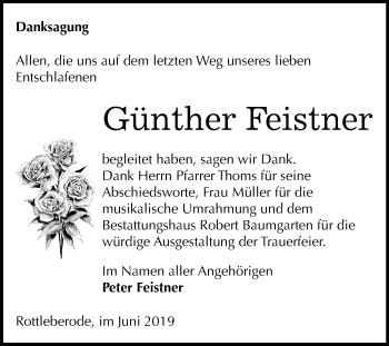 Traueranzeige von Günther Feistner von Mitteldeutsche Zeitung Sangerhausen