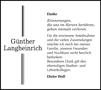 Traueranzeige von Günther Langheinrich von Mitteldeutsche Zeitung Zeitz