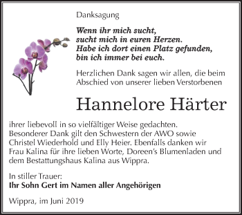 Traueranzeige von Hannelore Härter von Mitteldeutsche Zeitung