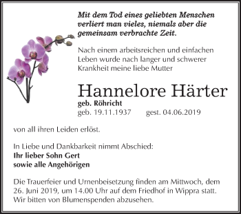 Traueranzeige von Hannelore Härter von Mitteldeutsche Zeitung