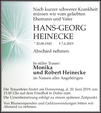 Traueranzeige von Hans-Georg Heinecke von Mitteldeutsche Zeitung Halle/Saalkreis