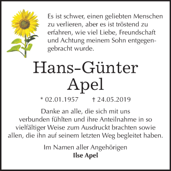Traueranzeige von Hans-Günter Apel von Mitteldeutsche Zeitung Quedlinburg