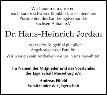 Traueranzeige von Hans-Heinrich Jordan von Mitteldeutsche Zeitung Merseburg/Querfurt