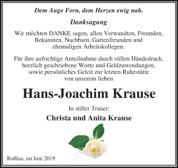 Traueranzeige von Hans-Joachim Krause von Mitteldeutsche Zeitung Dessau-Roßlau