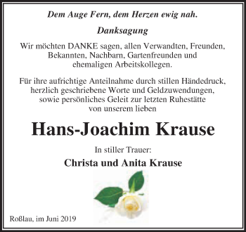 Traueranzeige von Hans-Joachim Krause von WVG - Wochenspiegel Dessau / Köthen