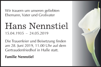 Traueranzeige von Hans Nennstiel von Mitteldeutsche Zeitung Halle/Saalkreis