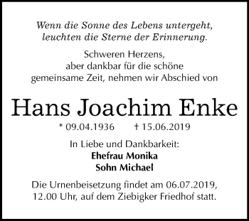 Traueranzeige von Hans Joachim Enke von Mitteldeutsche Zeitung Dessau-Roßlau