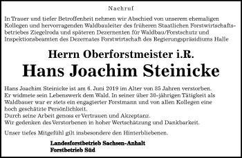 Traueranzeige von Hans Joachim Steinicke von Mitteldeutsche Zeitung Merseburg/Querfurt