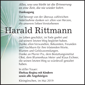 Traueranzeige von Harald Rittmann von Mitteldeutsche Zeitung Weißenfels