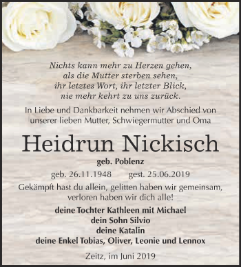 Traueranzeige von Heidrun Nickisch von WVG - SuperSonntag Zeitz