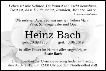 Traueranzeige von Heinz Bach von Mitteldeutsche Zeitung Halle/Saalkreis