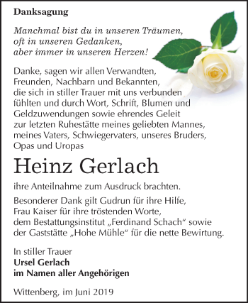 Traueranzeige von Heinz Gerlach von Mitteldeutsche Zeitung