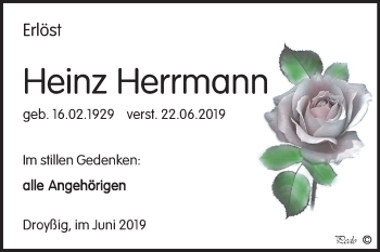 Traueranzeige von Heinz Herrmann von Mitteldeutsche Zeitung Zeitz