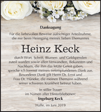 Traueranzeige von Heinz Keck von Mitteldeutsche Zeitung Halle/Saalkreis