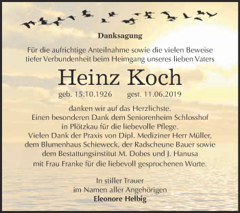 Traueranzeige von Heinz Koch von Super Sonntag Bernburg