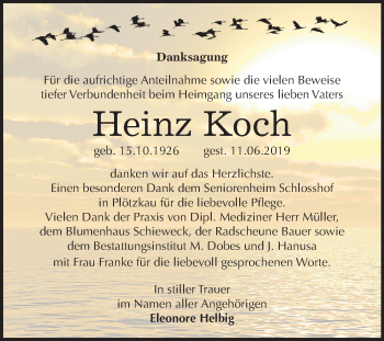 Traueranzeige von Heinz Koch von Mitteldeutsche Zeitung Bernburg