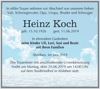 Traueranzeige von Heinz Koch von Mitteldeutsche Zeitung Halle/Saalkreis
