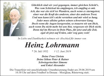 Traueranzeige von Heinz Lohrmann von Mitteldeutsche Zeitung