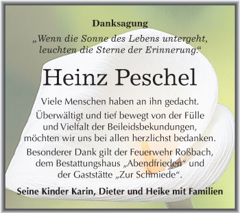 Traueranzeige von Heinz Peschel von Mitteldeutsche Zeitung Merseburg/Querfurt
