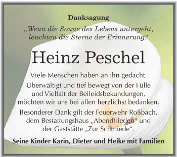 Traueranzeige von Heinz Peschel von WVG - Wochenspiegel Merseburg