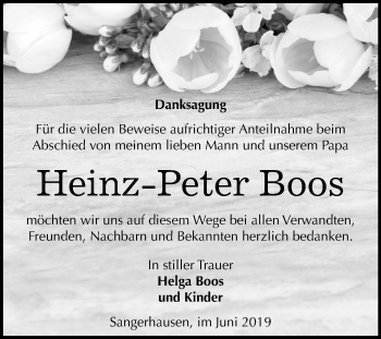 Traueranzeige von Heinz-Peter Boos von Mitteldeutsche Zeitung