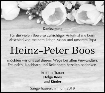 Traueranzeige von Heinz-Peter Boos von Super Sonntag SGH Mansf. Land