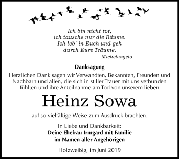 Traueranzeige von Heinz Sowa von Mitteldeutsche Zeitung Bitterfeld
