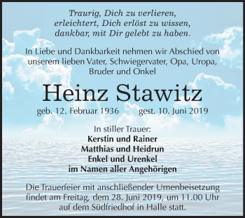 Traueranzeige von Heinz Stawitz von Mitteldeutsche Zeitung Halle/Saalkreis