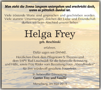 Traueranzeige von Helga Frey von Mitteldeutsche Zeitung Merseburg/Querfurt
