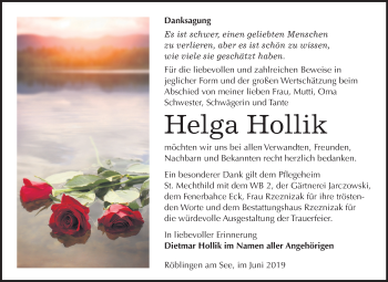 Traueranzeige von Helga Hollik von Mitteldeutsche Zeitung