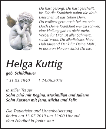 Traueranzeige von Helga Kuttig von Mitteldeutsche Zeitung Dessau-Roßlau