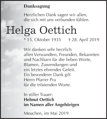 Traueranzeige von Helga Oettich von Super Sonntag Merseburg