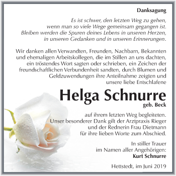 Traueranzeige von Helga Schnurre von Mitteldeutsche Zeitung Mansfelder Land