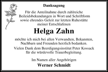 Traueranzeige von Helga Zahn von Mitteldeutsche Zeitung Dessau-Roßlau