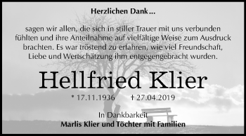 Traueranzeige von Hellfried Klier von Mitteldeutsche Zeitung