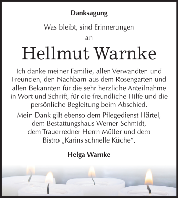 Traueranzeige von Hellmut Warnke von Mitteldeutsche Zeitung