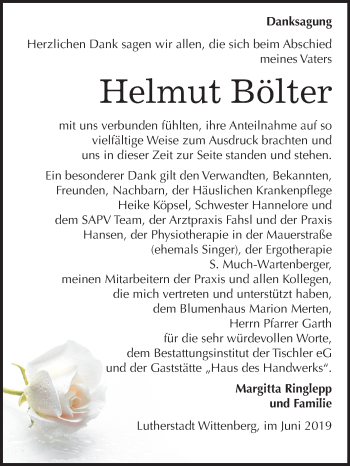 Traueranzeige von Helmut Bölter von Mitteldeutsche Zeitung