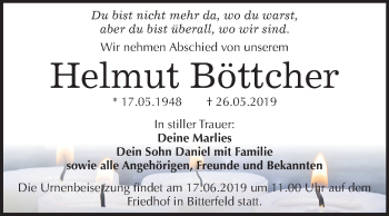 Traueranzeige von Helmut Böttcher von Mitteldeutsche Zeitung Bitterfeld