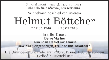 Traueranzeige von Helmut Böttcher von WVG - Wochenspiegel Bitterfeld