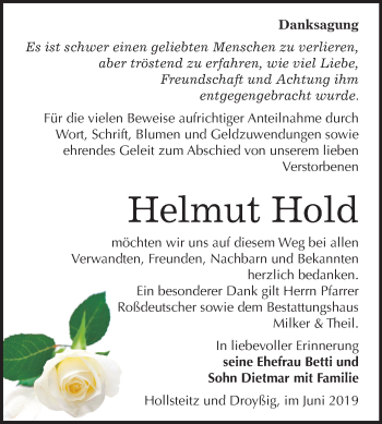 Traueranzeige von Helmut Hold von Mitteldeutsche Zeitung Zeitz
