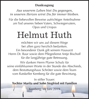 Traueranzeige von Helmut Huth von Mitteldeutsche Zeitung