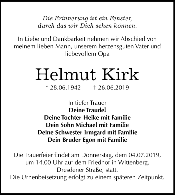 Traueranzeige von Helmut Kirk von Mitteldeutsche Zeitung