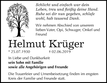 Traueranzeige von Helmut Krüger von Mitteldeutsche Zeitung