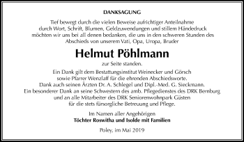 Traueranzeige von Helmut Pöhlmann von Mitteldeutsche Zeitung Bernburg