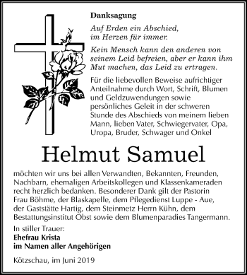 Traueranzeige von Helmut Samuel von Mitteldeutsche Zeitung Merseburg/Querfurt