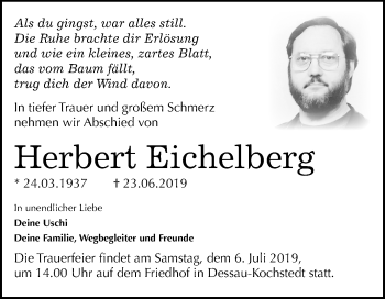 Traueranzeige von Herbert Eichelberg von Mitteldeutsche Zeitung Dessau-Roßlau