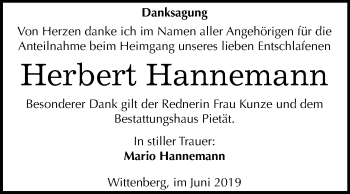 Traueranzeige von Herbert Hannemann von Mitteldeutsche Zeitung