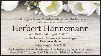 Traueranzeige von Herbert Hannemann von Mitteldeutsche Zeitung