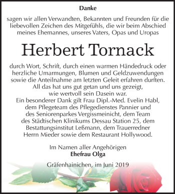 Traueranzeige von Herbert Tornack von Mitteldeutsche Zeitung